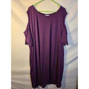 Kancystore Purple Shift Cold Shoulder Tshirt Dress Womens Plus Size 5X 5XL
